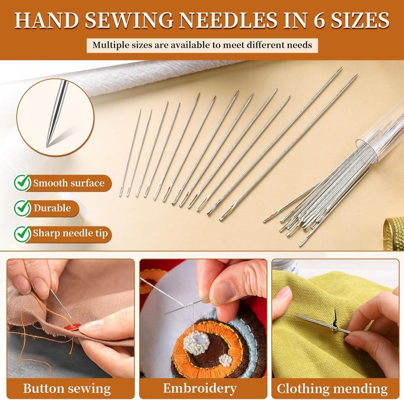 FOUSNOW 42 PCS Big Eye Steel Sewing Needles Kit, 6 Size Steel Needles for Hand Sewing, Needle and Thread Sewing Kit with Seam Ripper, Threader, Storage Box Supplies for Repairing Quilting Embroidery Crafts - Image 3